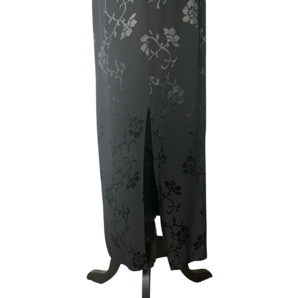 Blue Stem vintage women floral satin embossed chiffon Chinese maxi size 10 black - Picture 5 of 9